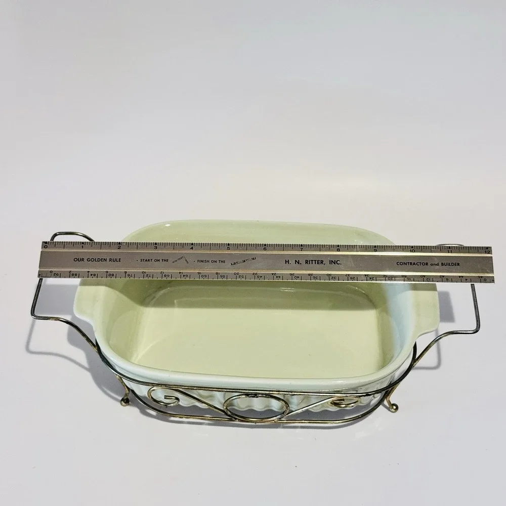 Vintage Pfaltzgraff 32oz Casserole Stoneware in‎ Gold Metal Holder No 1093